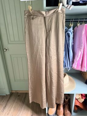 Ralph Lauren Wide Leg Satin Trouser Pants - Olive Green (Small Flaw)